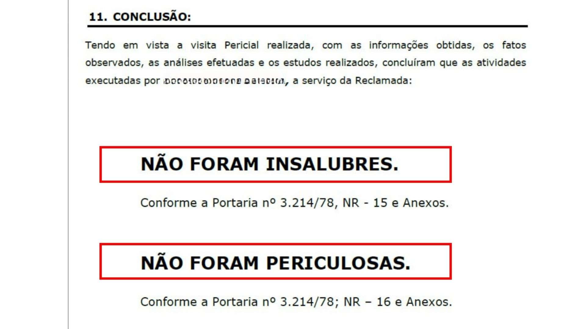 Trecho real do laudo técnico - Portaria e Limpeza